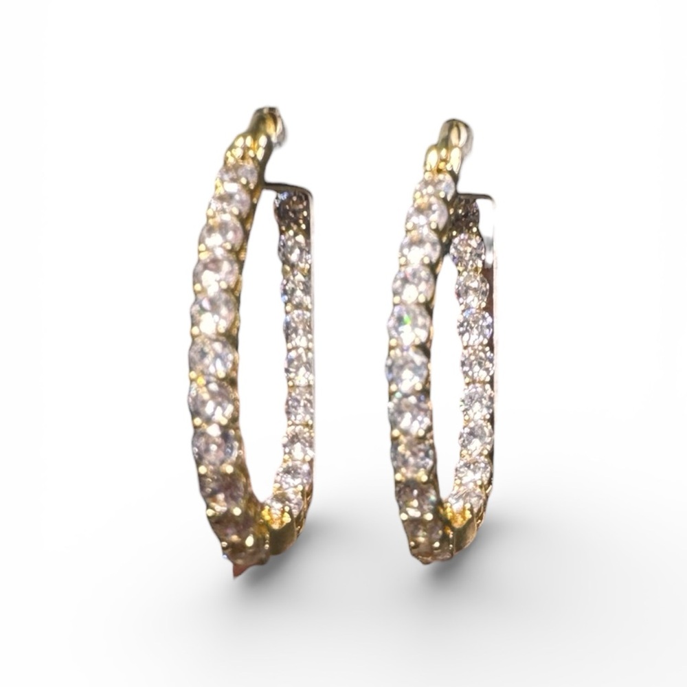 Nordstrom Rack Elegant Gold and CZ Hoop Earrings, NEW